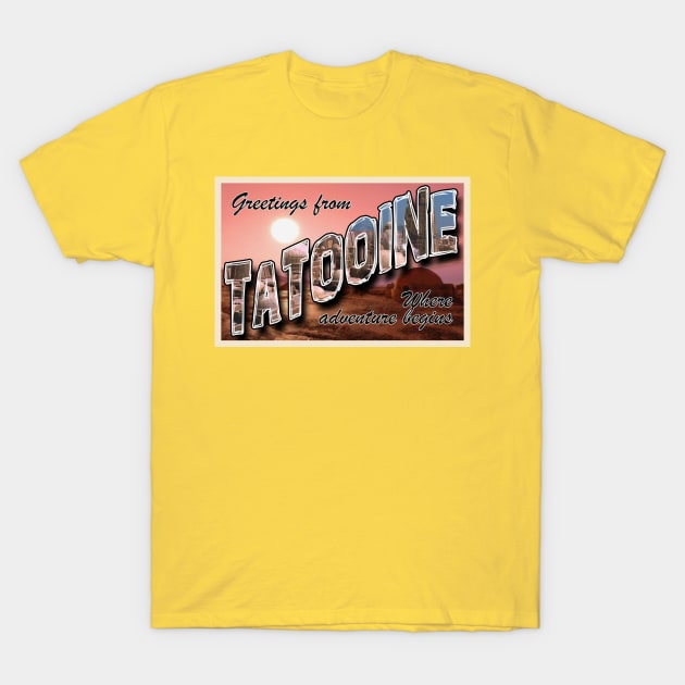 Tatooine Travel Postcard T-Shirt by CJROBBINS